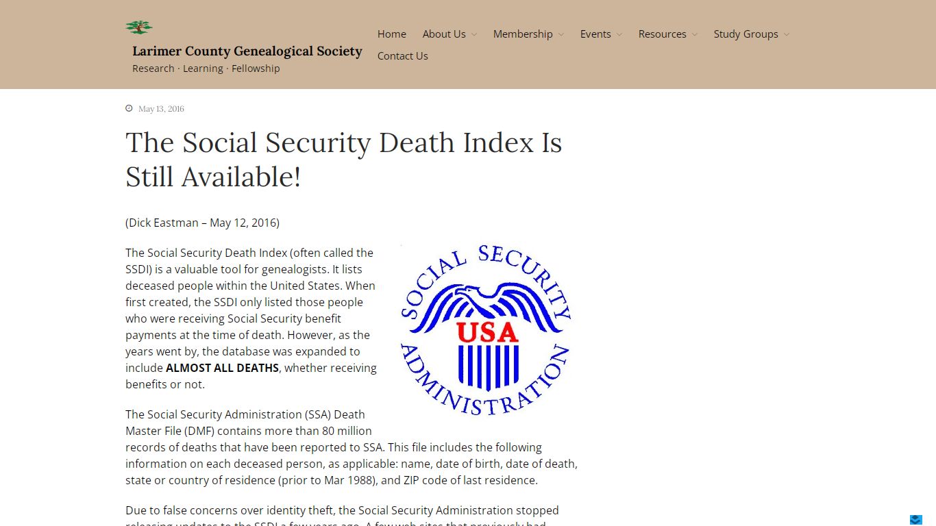 The Social Security Death Index Is Still Available!